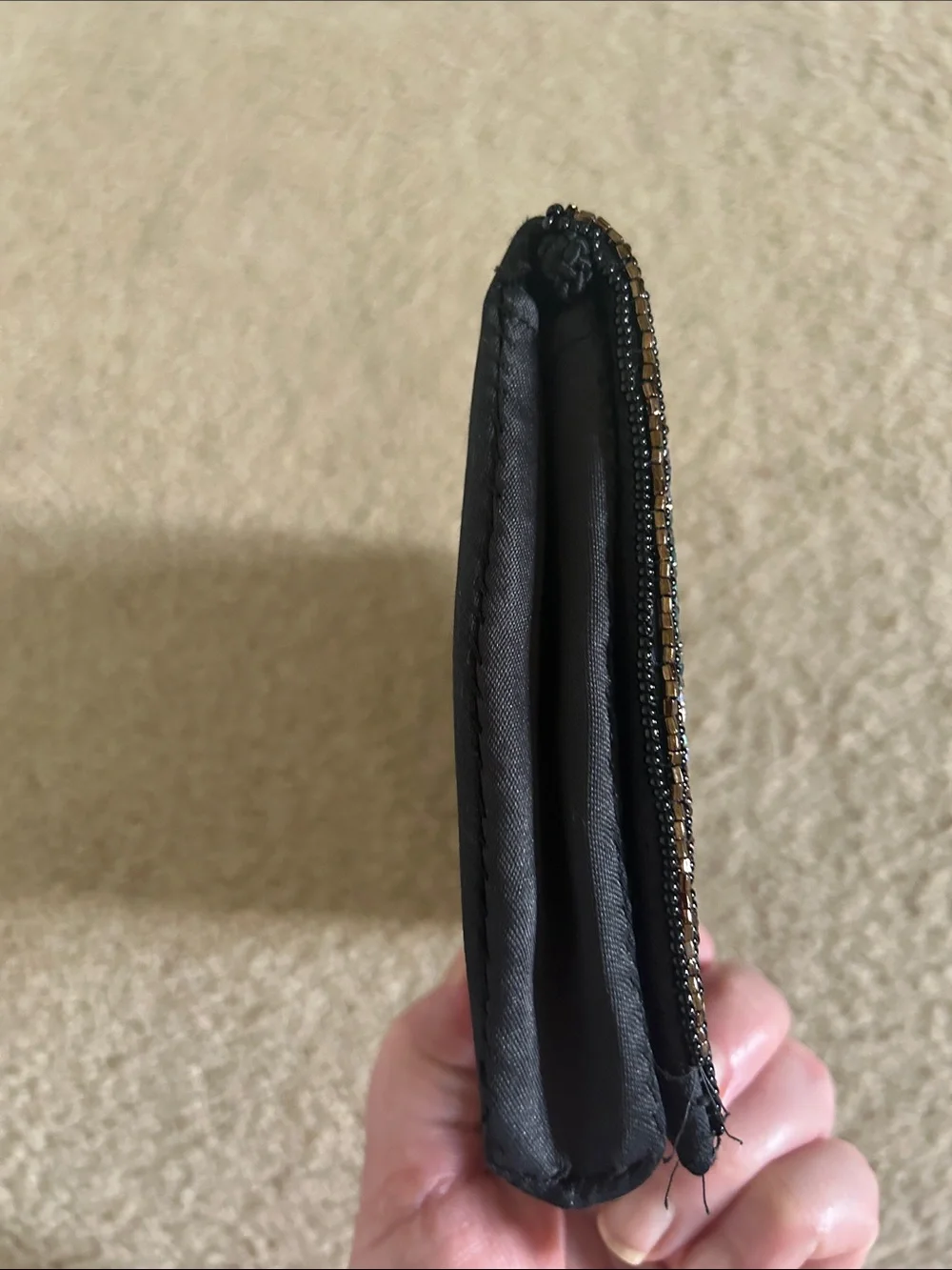 Warburg Vintage Beaded Black Fold-Over Clutch/Shoulder Bag